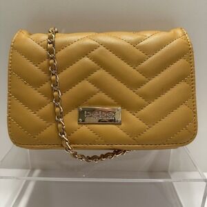 Bebe Women's Mustard‎ Sophia Mini Cross Body Bag Golf Chain Strap